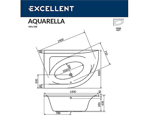 Santeh-Crystal.ru: Акриловая ванна Excellent Aquarella 150x100 L WAEX.ARL15.SOFT.CR с гидромассажем Купить Акриловая ванна Excellent Aquarella 150x100 L WAEX.ARL15.SOFT.CR с гидромассажем в магазине сантехники Santeh-Crystal.ru
