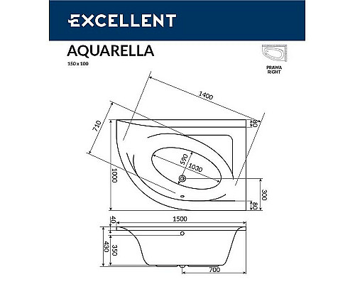 Santeh-Crystal.ru: Акриловая ванна Excellent Aquarella 150x100 R WAEX.ARP15.ULTRA.GL с гидромассажем Купить Акриловая ванна Excellent Aquarella 150x100 R WAEX.ARP15.ULTRA.GL с гидромассажем в магазине сантехники Santeh-Crystal.ru