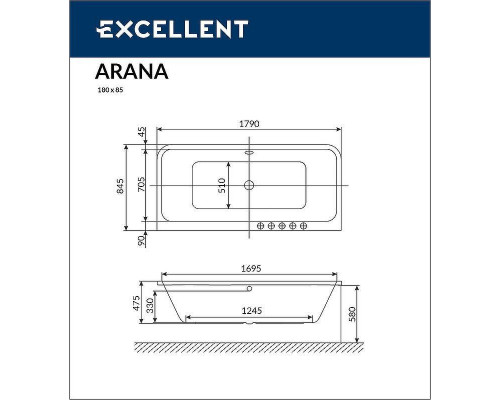 Купить Акриловая ванна Excellent Arana 180x85 WAEX.ARA18.LINE.GL с гидромассажем в магазине сантехники Santeh-Crystal.ru