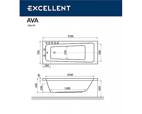 Заказать Акриловая ванна Excellent Ava 170x70 WAEX.AVA17.NANO.CR с гидромассажем в магазине сантехники Santeh-Crystal.ru
