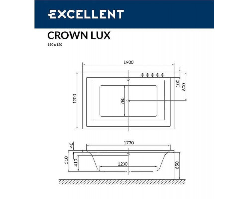 Заказать Акриловая ванна Excellent Crown Lux 190x120 WAEX.CRO19.SMART.GL с гидромассажем в магазине сантехники Santeh-Crystal.ru