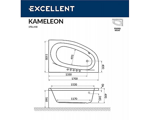 Santeh-Crystal.ru: Акриловая ванна Excellent Kameleon 170x110 R WAEX.KMP17.SMART.GL с гидромассажем Заказать Акриловая ванна Excellent Kameleon 170x110 R WAEX.KMP17.SMART.GL с гидромассажем в магазине сантехники Santeh-Crystal.ru