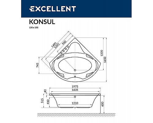 Santeh-Crystal.ru: Акриловая ванна Excellent Konsul 150x150 WAEX.KON15.SMART.GL с гидромассажем Купить Акриловая ванна Excellent Konsul 150x150 WAEX.KON15.SMART.GL с гидромассажем в магазине сантехники Santeh-Crystal.ru