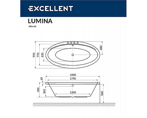 Приобрести Акриловая ванна Excellent Lumina 190x95 WAEX.LUM19.RELAX.BR с гидромассажем в магазине сантехники Santeh-Crystal.ru