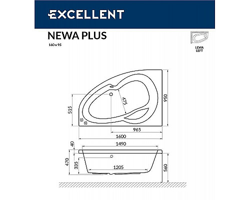 Santeh-Crystal.ru: Акриловая ванна Excellent Newa 160x95 L WAEX.NEL16.RELAX.CR с гидромассажем Заказать Акриловая ванна Excellent Newa 160x95 L WAEX.NEL16.RELAX.CR с гидромассажем в магазине сантехники Santeh-Crystal.ru