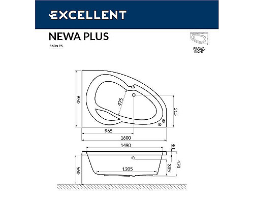 Santeh-Crystal.ru: Акриловая ванна Excellent Newa 160x95 R WAEX.NEP16.RELAX.GL с гидромассажем Купить Акриловая ванна Excellent Newa 160x95 R WAEX.NEP16.RELAX.GL с гидромассажем в магазине сантехники Santeh-Crystal.ru