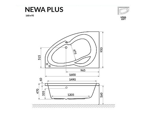 Приобрести Акриловая ванна Excellent Newa Plus 160х95 L WAEX.NEL16WH без гидромассажа в магазине сантехники Santeh-Crystal.ru