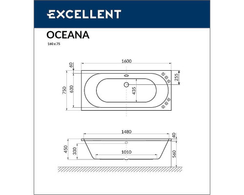 Купить Акриловая ванна Excellent Oceana 160x75 WAEX.OCE16.RELAX.CR с гидромассажем в магазине сантехники Santeh-Crystal.ru