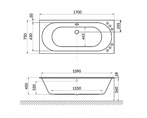 Заказать Акриловая ванна Excellent Oceana Slim 170x75 WAEX.OCE17WHS без гидромассажа в магазине сантехники Santeh-Crystal.ru