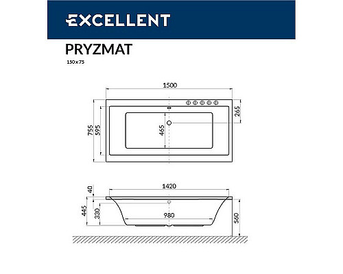 Santeh-Crystal.ru: Акриловая ванна Excellent Pryzmat 150x75 WAEX.PRY15.LINE.BR с гидромассажем Заказать Акриловая ванна Excellent Pryzmat 150x75 WAEX.PRY15.LINE.BR с гидромассажем в магазине сантехники Santeh-Crystal.ru