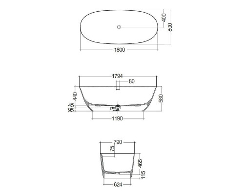 Ванна из искусственного камня Kludi Resa O 180x80 51BF0153 цвет Белый матовый