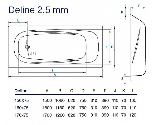 Santeh-Crystal.ru: Стальная ванна Koller Pool Deline 170x75 B75US200E с отверстиями для ручек без антискользящего покрытия Приобрести Стальная ванна Koller Pool Deline 170x75 B75US200E с отверстиями для ручек без антискользящего покрытия в магазине сантехники Santeh-Crystal.ru
