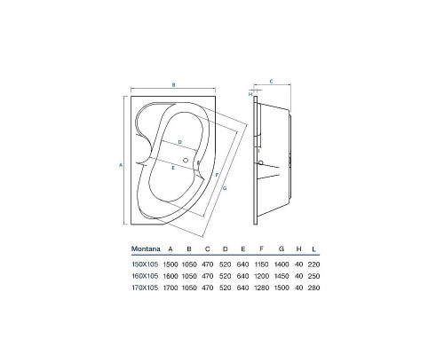 Купить Акриловая ванна Koller Pool Montana 150х105 R без гидромассажа в магазине сантехники Santeh-Crystal.ru