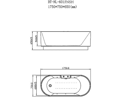 Заказать Акриловая ванна Orans BT-NL601 FTSH 175x75 601FTSHW с аэромассажем в магазине сантехники Santeh-Crystal.ru