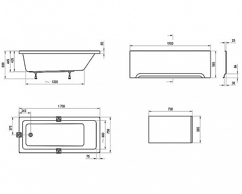 Купить Акриловая ванна Ravak 10° 170x75 CA71000000 без гидромассажа в магазине сантехники Santeh-Crystal.ru