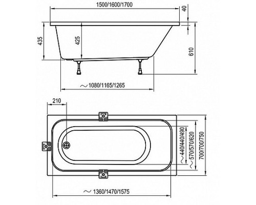 Купить Акриловая ванна Ravak Domino 170х75 Set Plus 70508015 без гидромассажа в магазине сантехники Santeh-Crystal.ru