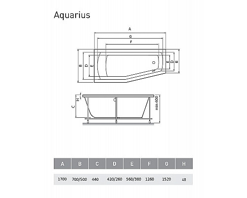 Заказать Акриловая ванна Relisan Aquarius 170x70 L Гл000023277 без гидромассажа в магазине сантехники Santeh-Crystal.ru