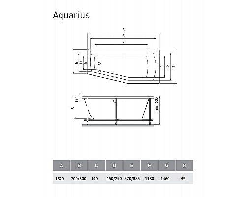 Приобрести Акриловая ванна Relisan Aquarius 160х70 R Гл000013736 без гидромассажа в магазине сантехники Santeh-Crystal.ru
