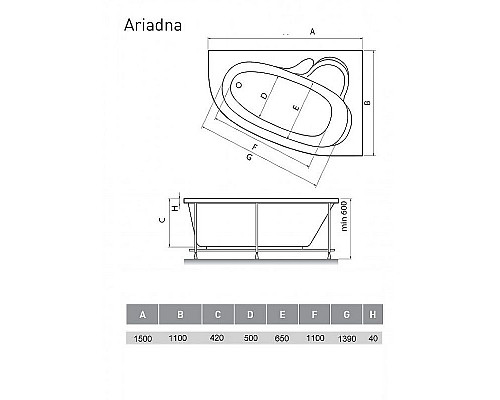 Заказать Акриловая ванна Relisan Ariadna 150x110 R Гл000001637 без гидромассажа в магазине сантехники Santeh-Crystal.ru