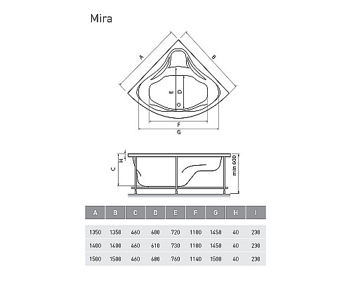 Купить Акриловая ванна Relisan Mira 140x140 Гл000000546 без гидромассажа в магазине сантехники Santeh-Crystal.ru