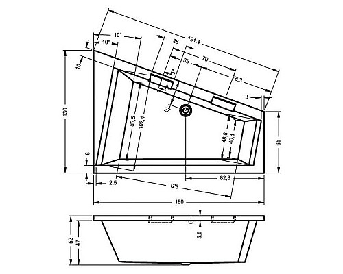 Приобрести Акриловая ванна Riho Doppio 180x130 B033001005 (BA9000500000000) R без гидромассажа в магазине сантехники Santeh-Crystal.ru