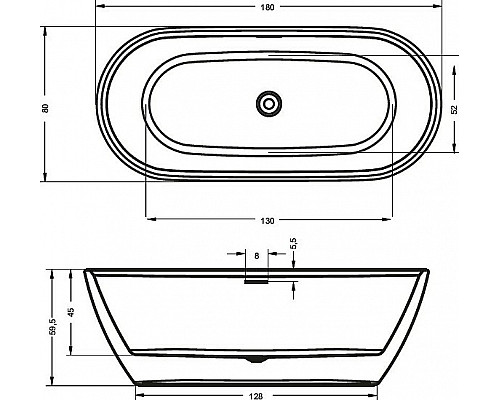 Приобрести Акриловая ванна Riho Inspire Velvet White 180x80 B085001105 (BD0210500000000) без гидромассажа в магазине сантехники Santeh-Crystal.ru