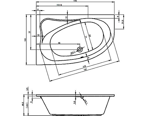 Приобрести Акриловая ванна Riho Lyra 170x110 B017001005 (BA6300500000000) R без гидромассажа в магазине сантехники Santeh-Crystal.ru