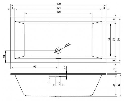 Купить Акриловая ванна Riho Rething Cubic 190х90 B109001005 (BR1100500000000) без гидромассажа в магазине сантехники Santeh-Crystal.ru