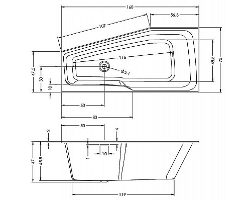 Заказать Акриловая ванна Riho Rething Space 160х75 R B111001005 (BR1300500000000) без гидромассажа в магазине сантехники Santeh-Crystal.ru