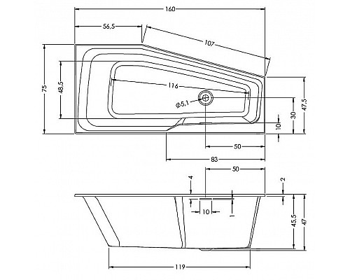 Купить Акриловая ванна Riho Rething Space 160х75 L B112001005 (BR1400500000000) без гидромассажа в магазине сантехники Santeh-Crystal.ru