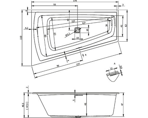 Купить Акриловая ванна Riho Still Smart 170x110 B101001005 (BR0300500000000) R без гидромассажа в магазине сантехники Santeh-Crystal.ru