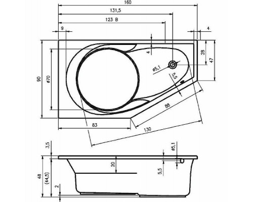 Приобрести Акриловая ванна Riho Yukon 160x90 B008001005 (BA3400500000000) R без гидромассажа в магазине сантехники Santeh-Crystal.ru