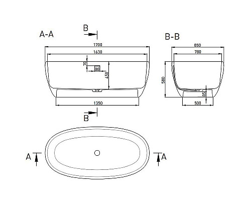 Приобрести Ванна из литьевого мрамора 169x87 см Salini S-Stone Luce, покраска по RAL полностью 100121MRF в магазине сантехники Santeh-Crystal.ru