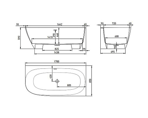 Приобрести Ванна из литьевого мрамора 170x85 см Salini S-Stone Sofia Corner R 102524M в магазине сантехники Santeh-Crystal.ru