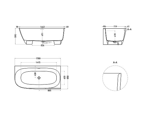 Купить Ванна из литьевого мрамора 170x85 см Salini S-Sense Sofia Corner R 102514G в магазине сантехники Santeh-Crystal.ru