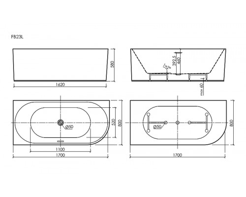 Акриловая ванна Sancos Edge 170x80 L FB23L цвет Белый