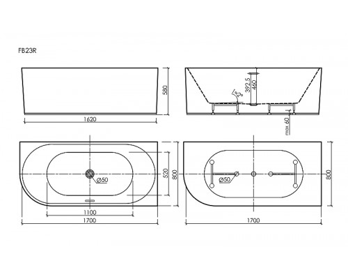 Акриловая ванна Sancos Edge 170x80 R FB23R цвет Белый