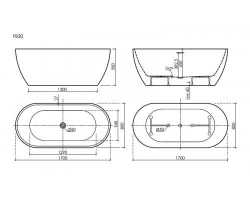 Акриловая ванна Sancos Leaf 170x80 FB20 цвет Белый