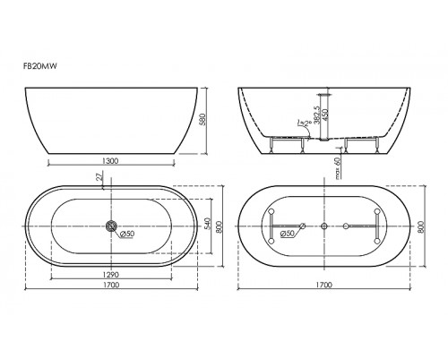 Акриловая ванна Sancos Leaf 170x80 FB20MW цвет Белый