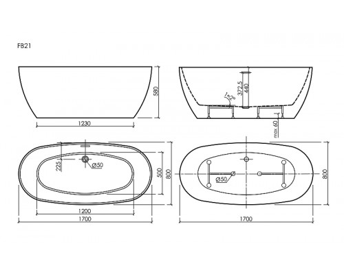 Акриловая ванна Sancos Oval 170x80 FB21 цвет Белый
