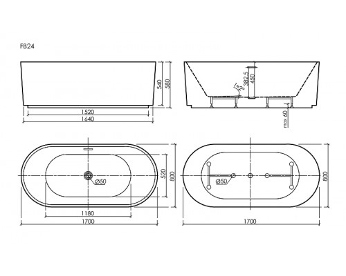 Акриловая ванна Sancos Vivia 170x80 FB24 цвет Белый