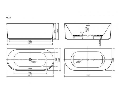 Акриловая ванна Sancos Vivia 170x80 FB25 цвет Белый