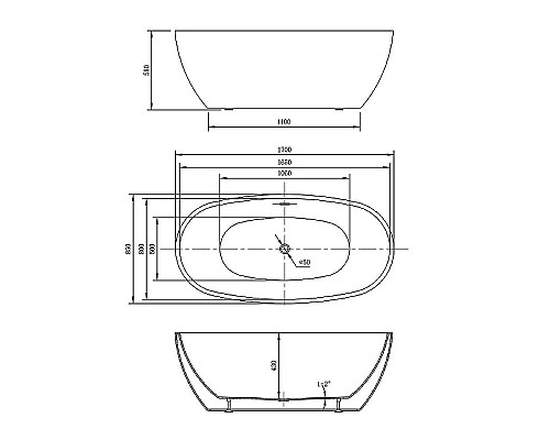 Купить Акриловая ванна Vincea 170x85 VBT-404-1700 без гидромассажа в магазине сантехники Santeh-Crystal.ru