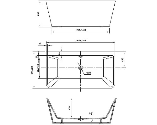 Приобрести Акриловая ванна Vincea 170x80 VBT-425-1700 без гидромассажа в магазине сантехники Santeh-Crystal.ru