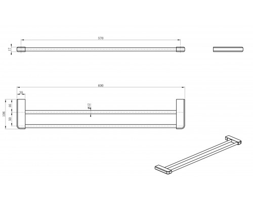 Приобрести Полотенцедержатель двойной WONZON & WOGHAND, Черный матовый (WW-V3102-MB) в магазине сантехники Santeh-Crystal.ru