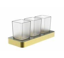 Три стакана для зубных щеток с держателем WONZON & WOGHAND, Брашированное золото (WW-8338-BG)