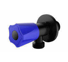 Угловой кран с синей ручкой WONZON & WOGHAND, Черный матовый (WW-A10592-MB)