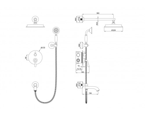 Душевая система встраиваемая Wonzon & Woghand, Брашированное золото (WW-88939008-BG)