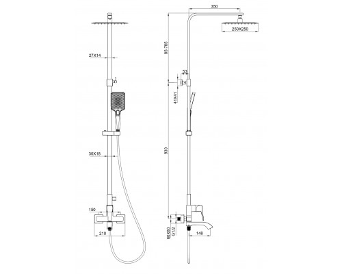 Душевая система Wonzon & Woghand, Темный графит (WW-88047072-BGM)