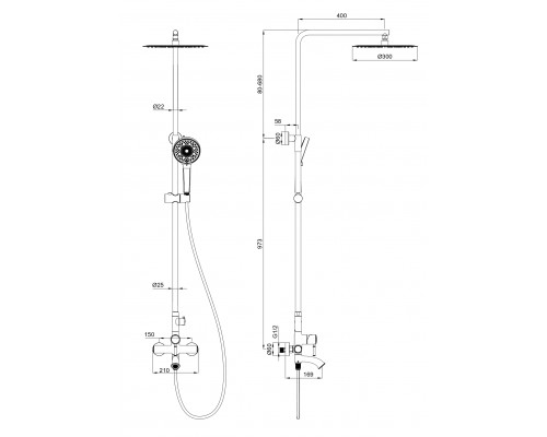 Душевая система Wonzon & Woghand, Хром (WW-88047073-CR)